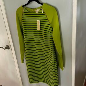 Green and black striped Michael Kors long sleeve dress